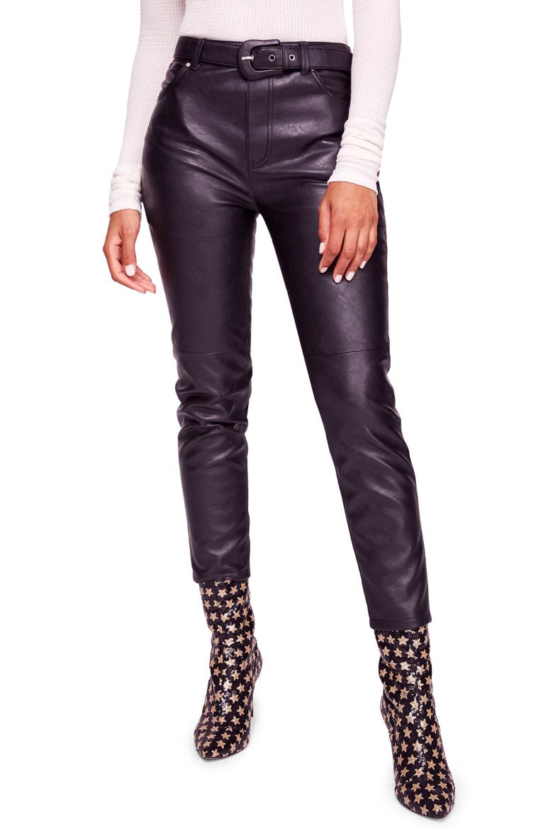 Belted Faux Leather Skinny Pants, Main, color, BLACK