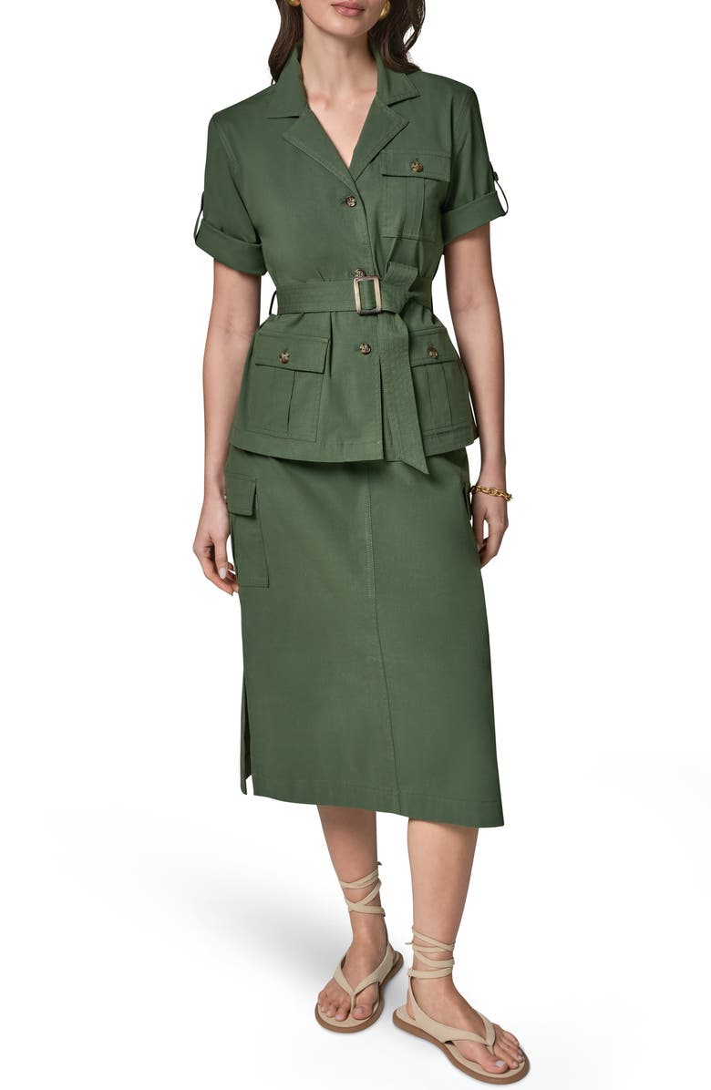 Donna Karan New York Short Sleeve Belted Jacket, Alternate, color, Verde