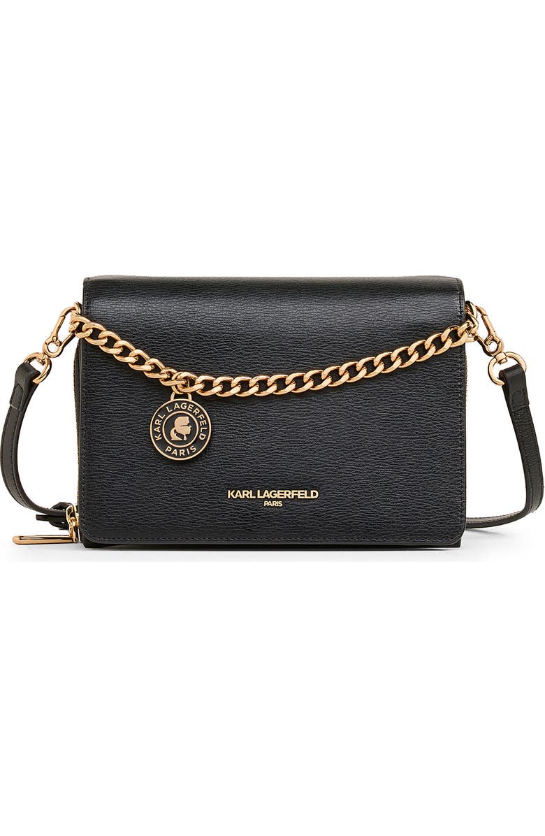 KARL LAGERFELD PARIS Lourdes Crossbody, Main, color, Black/Gold