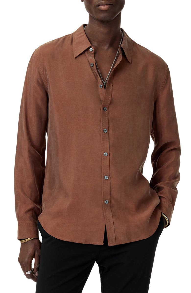John Varvatos Martin Solid Twill Button-Up Shirt, Alternate, color, Hazelnut
