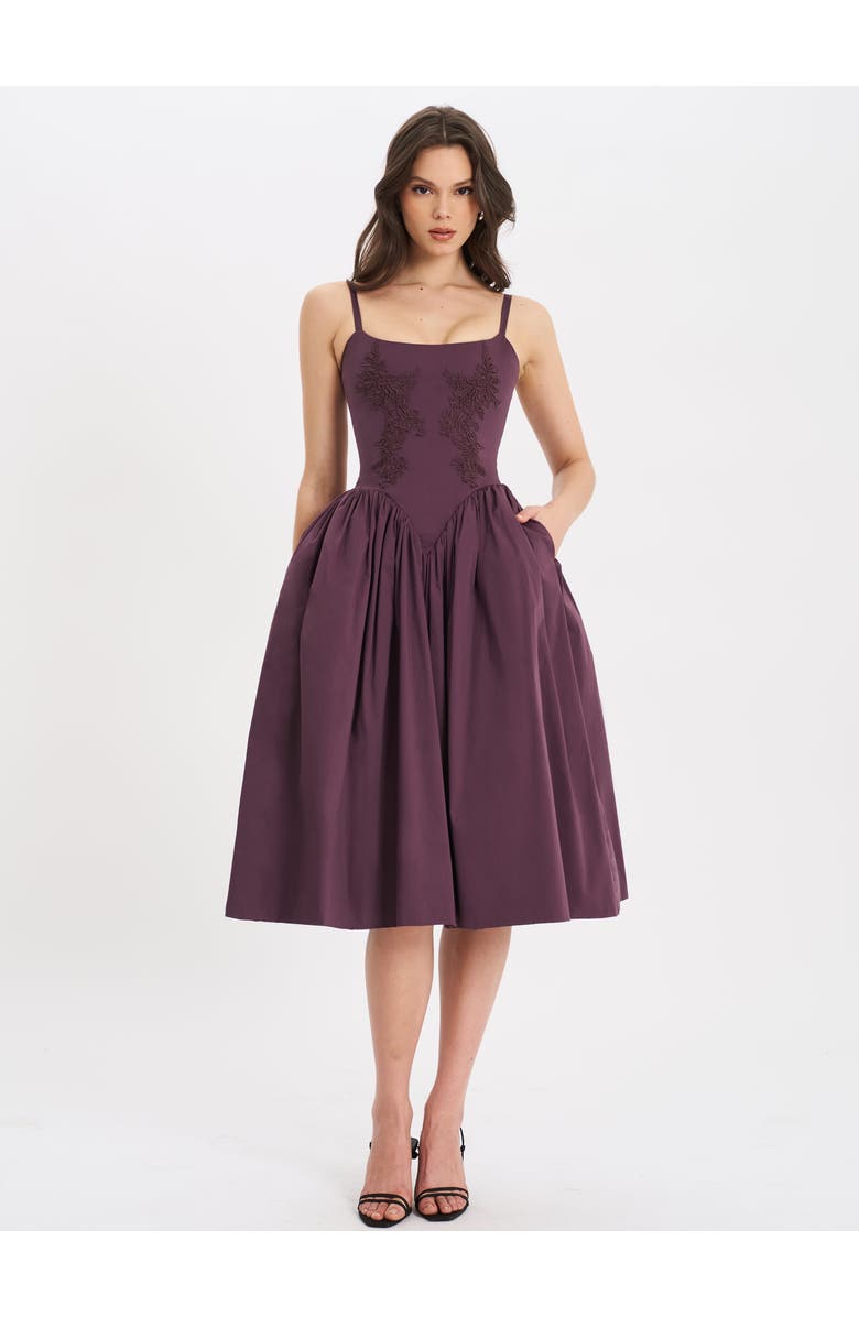 Miss Circle Oakleigh Cotton Lace-up Back Midi Dress, Alternate, color, 
