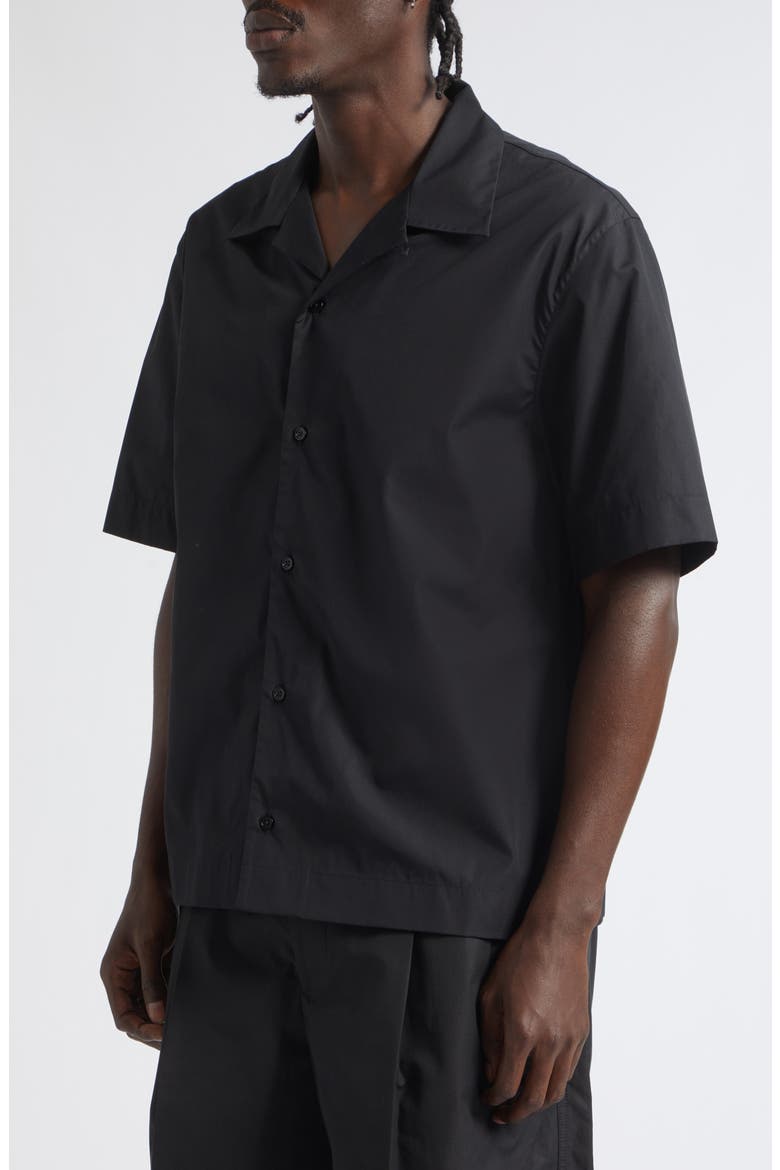 Short Sleeve Cotton Poplin Graphic Bowling Shirt, Alternate, color, BLACK
