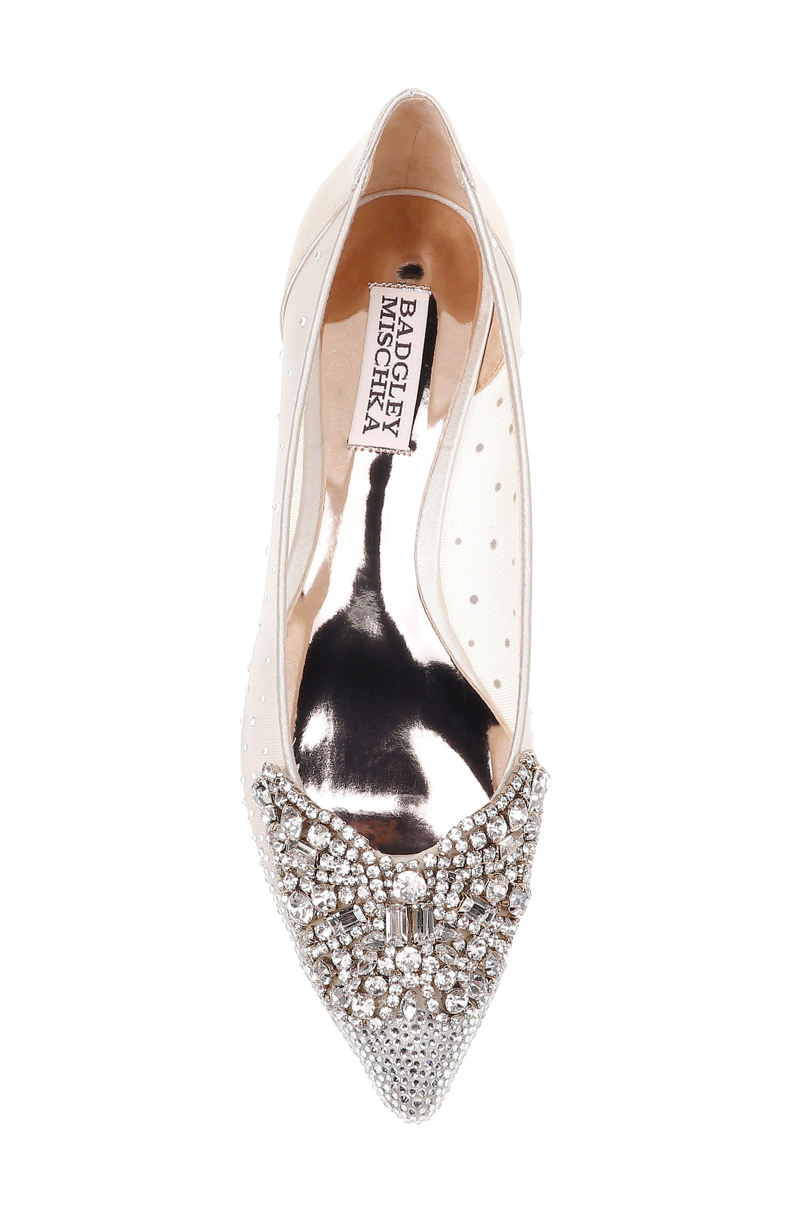 Quinn Embellished Pointed Toe Flat, Alternate, color, IVORY SATIN/ MESH