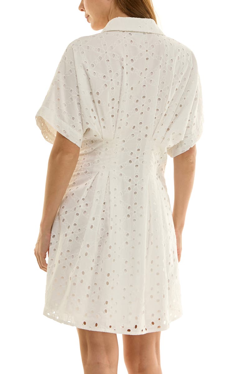 Nicole Miller Cotton Broderie Anglaise Mini Shirtdress, Alternate, color, Brilliant White