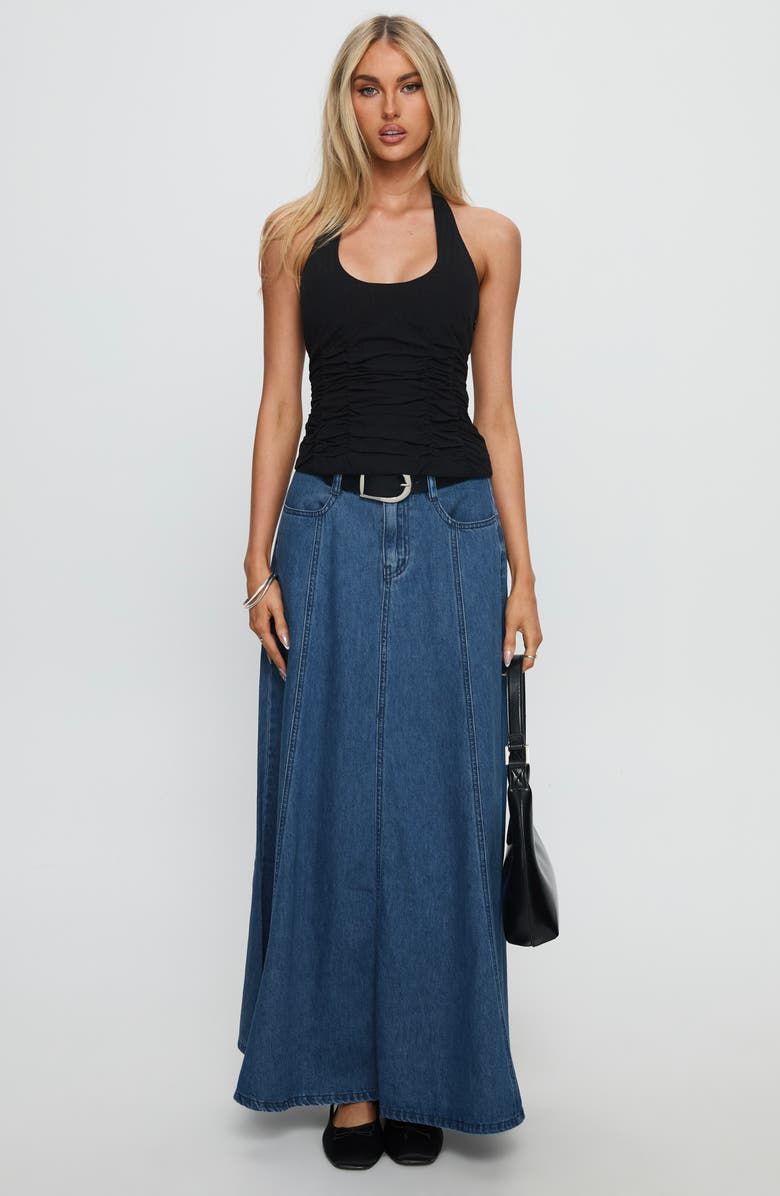 Princess Polly Nataliya Ruched Recycled Cotton Halter Top, Alternate, color, Black