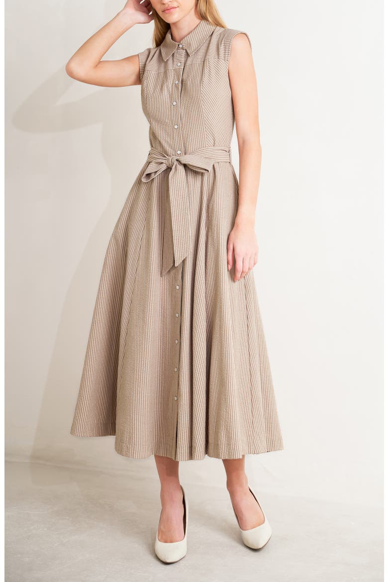 Pinstripe Midi Dress, Alternate, color, TAUPE
