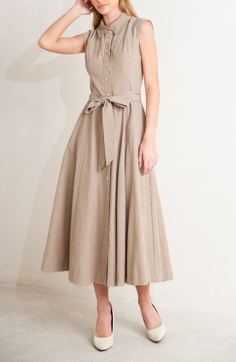 FREEMARKET Pinstripe Midi Dress, Alternate, color, Taupe