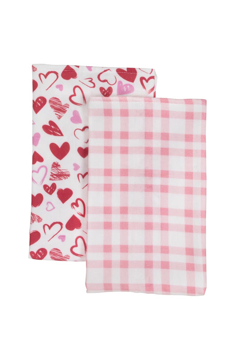 Northlight Plaid and Hearts Valentine's Day Kitchen Tea Towels - 26" - Pink and Red - Set of 2, Main, color, White