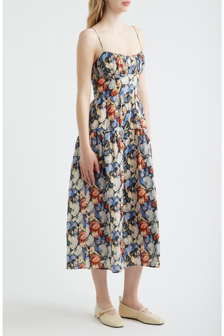Benoit Floral Gathered Bust Tiered Midi Dress, Alternate, color, PETIT JARDIN DE VILLANDRY