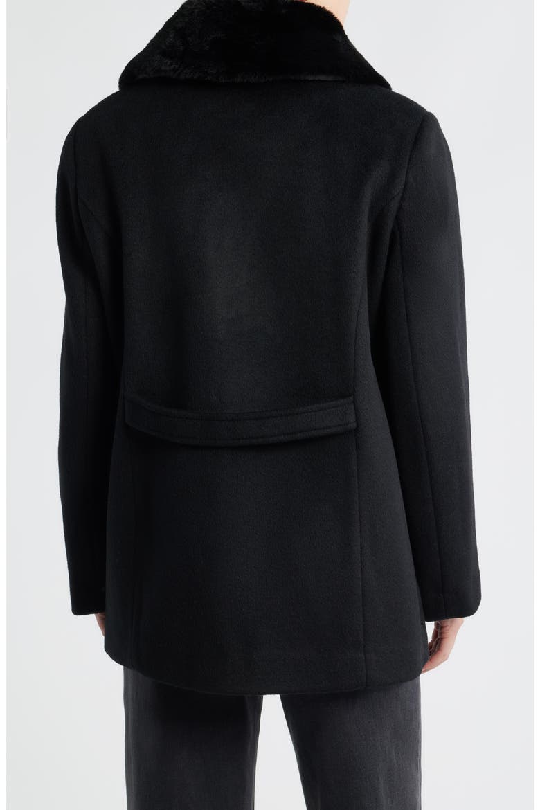 Faux Fur Collar Double Breasted Coat, Alternate, color, BLACK