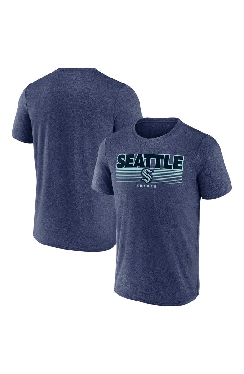 FANATICS Men's Fanatics Branded Heathered Deep Sea Blue Seattle Kraken Prodigy Performance T-Shirt, Main, color, Heather Navy