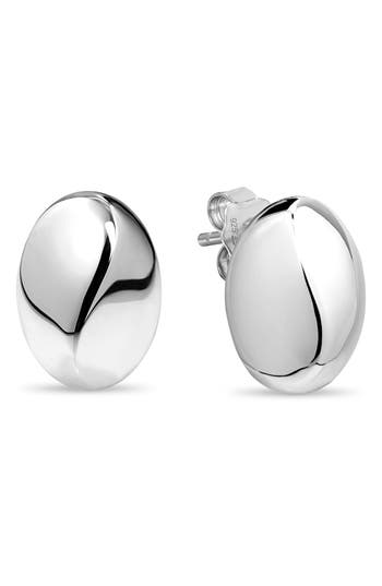 Devata Beveled Curved Dome Stud Earrings In Silver