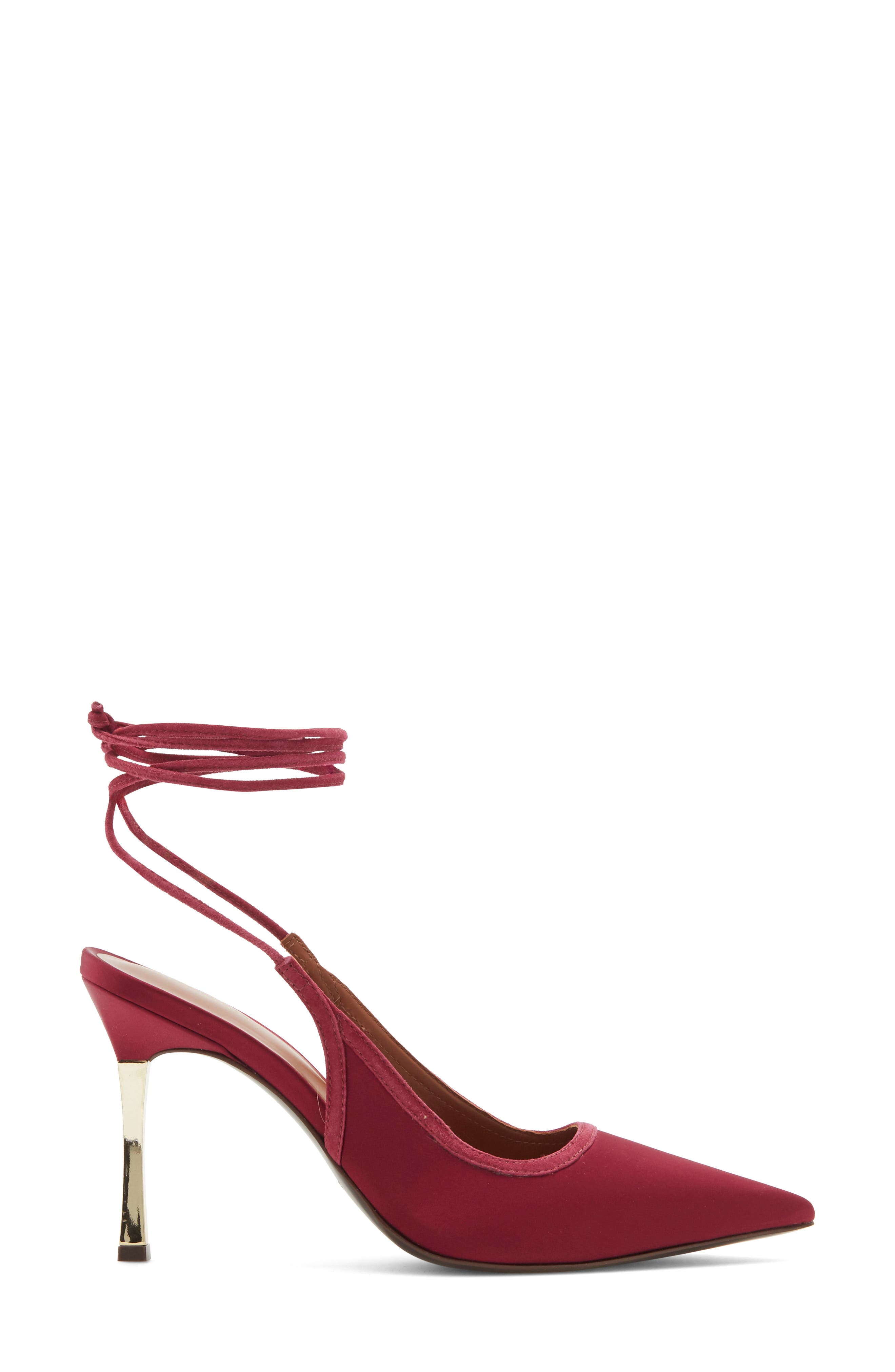Paris Heeled Ankle Tie Pump, Alternate, color, DARK CHERRY SATIN