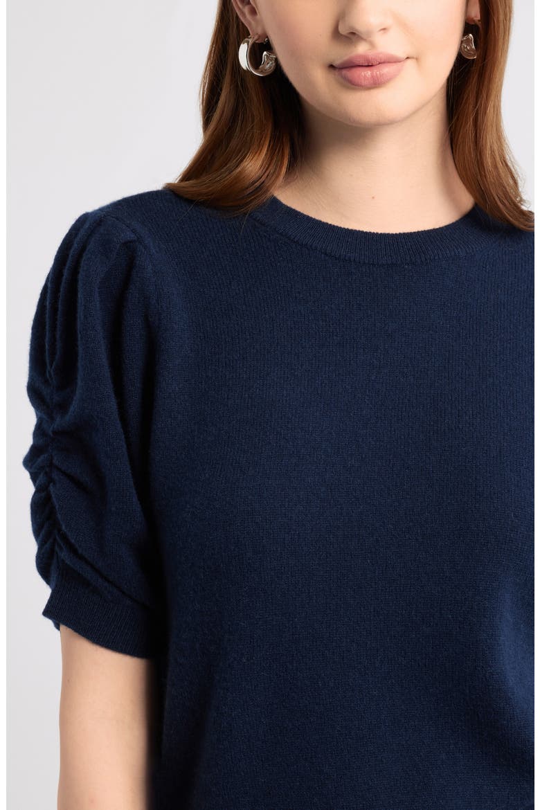 Ruched Short Sleeve Cashmere Sweater, Alternate, color, NAVY NIGHT
