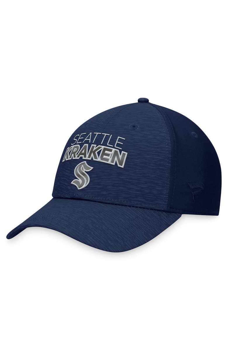 FANATICS Men's Fanatics Branded Deep Sea Blue Seattle Kraken Authentic Pro Road Stack Logo Flex Hat, Main, color, Navy