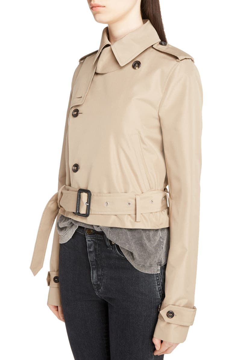 Saint Laurent Cotton Gabardine Crop Trench Jacket, Alternate, color,
