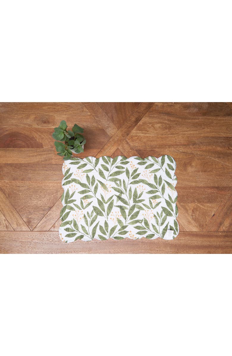 C&F Home Joelle Floral Flowers Palm Leaf Vibrant Scalloped Placemats Set of 6, 13" x 19", Alternate, color, Green