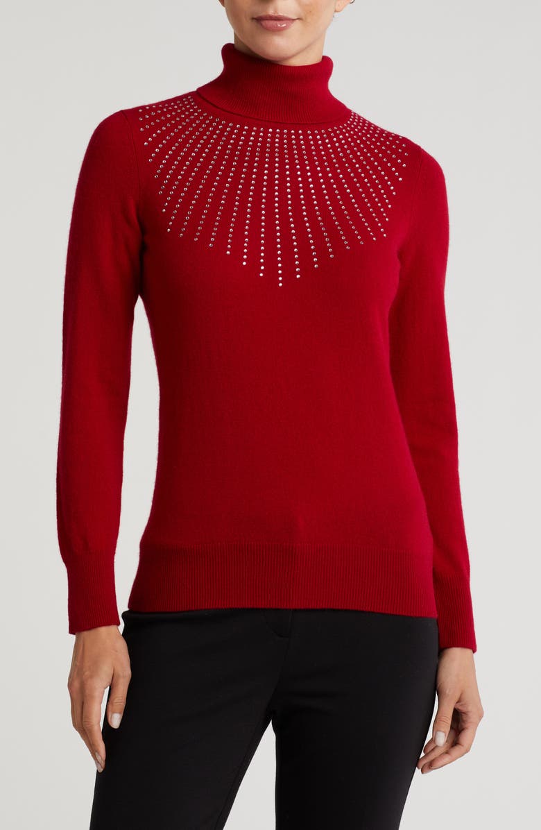 Sofia Cashmere Turtleneck Starburst Cashmere Sweater, Main, color, Dark Red