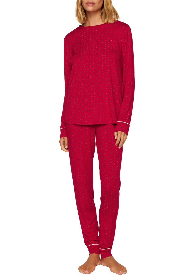 Gisele Print Stretch Modal Long Pajamas, Main, color, HOLLYBERRY HOLLY RED