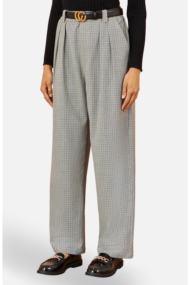 Check Wide Leg Trousers, Main, color, Black