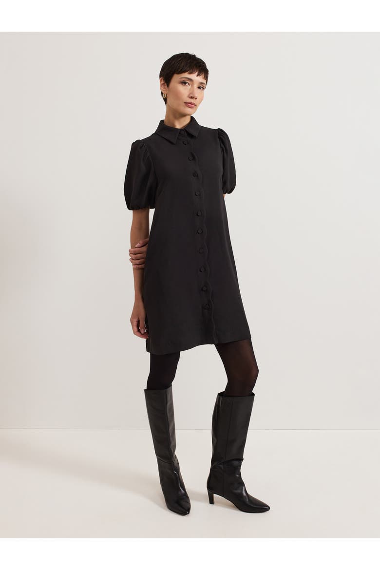 Candice Scallop Detail Shirt Dress, Alternate, color, Black