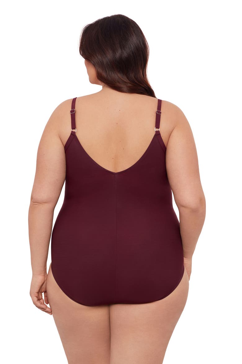 Plus Size Princess Seam V-Neck Side Shirred Adjustable One-Piece Swimsuit, Alternate, color, Currant