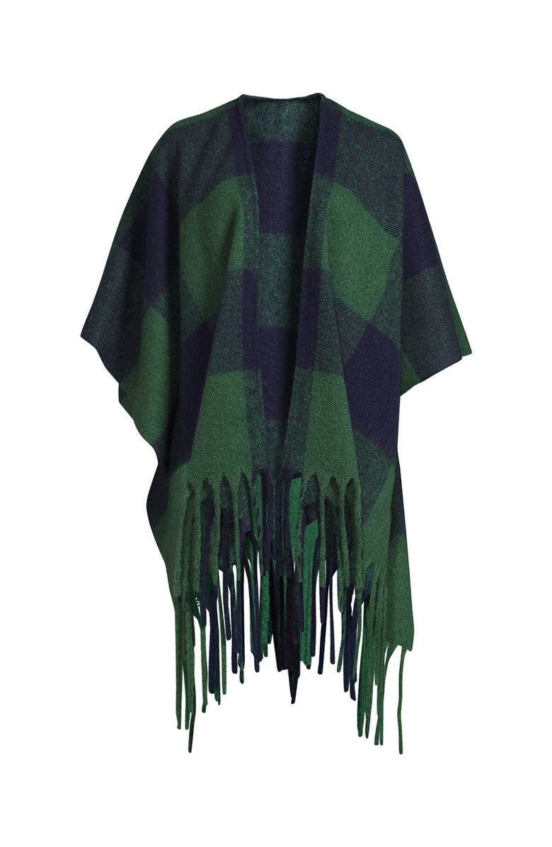 Lands' End Brushed Boucle Ruana, Alternate, color, Blue/Green Buffalo Check