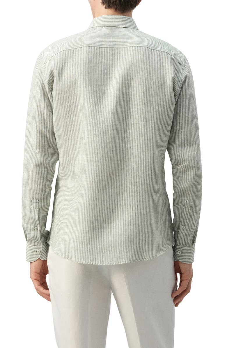 MANGO Stripe Slub Linen Button-Up Shirt, Alternate, color, Khaki Green