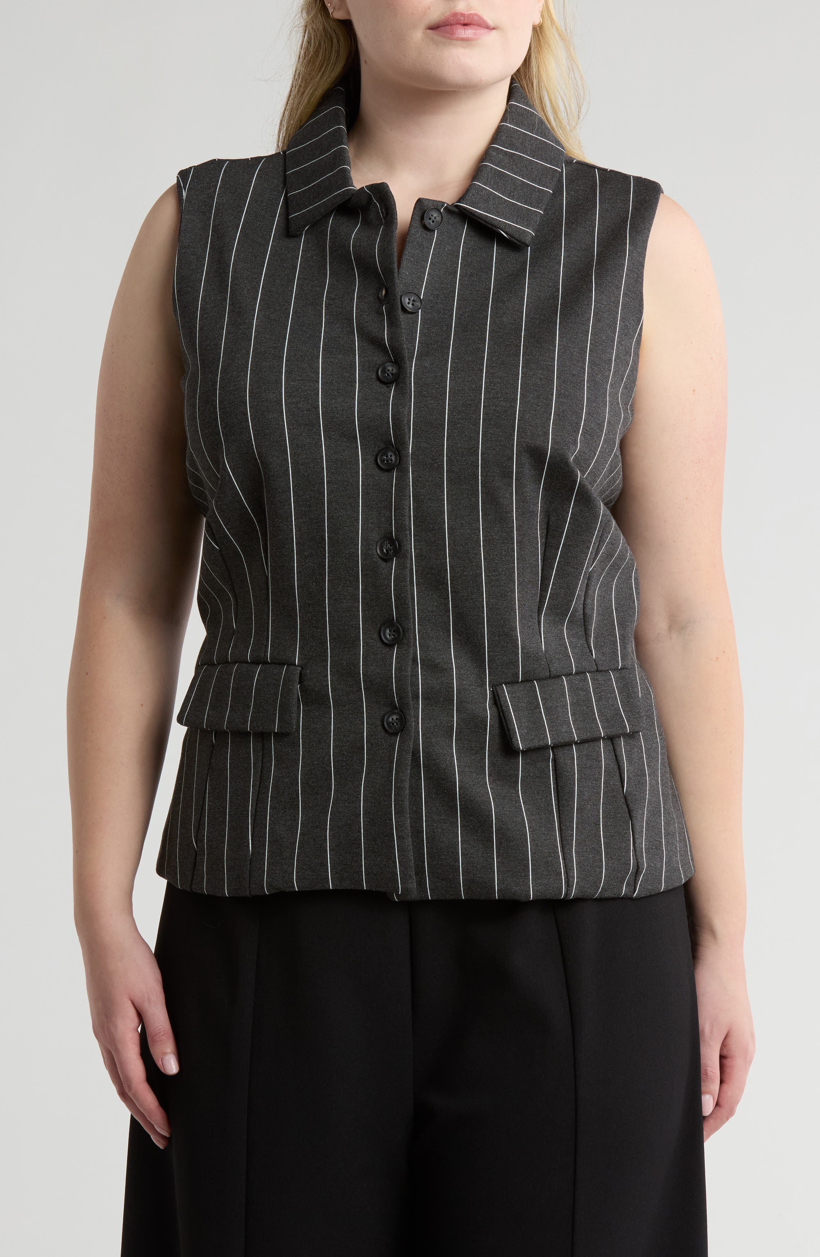 selected CHARCOAL GREY/ WHITE PINSTRIPE