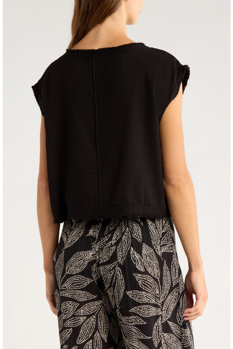 Bali Fray Edge Cotton Cover-Up Crop Top, Alternate, color, BLACK