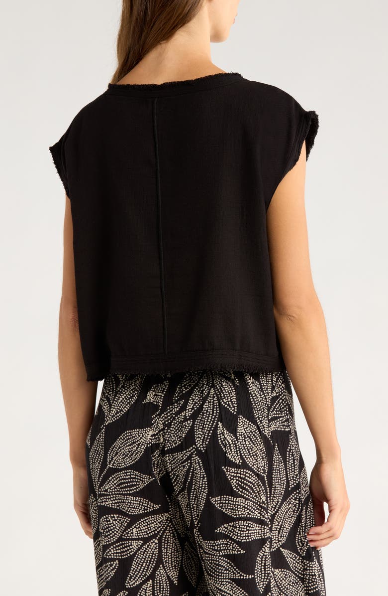 Elan Bali Fray Edge Cotton Cover-Up Crop Top, Alternate, color, Black