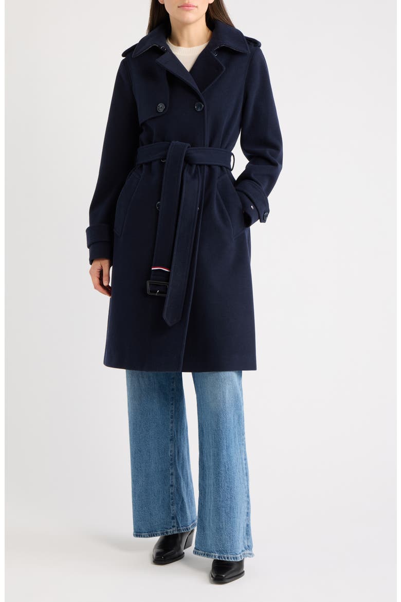 Belted Trench Coat, Main, color, NAVY TWILL