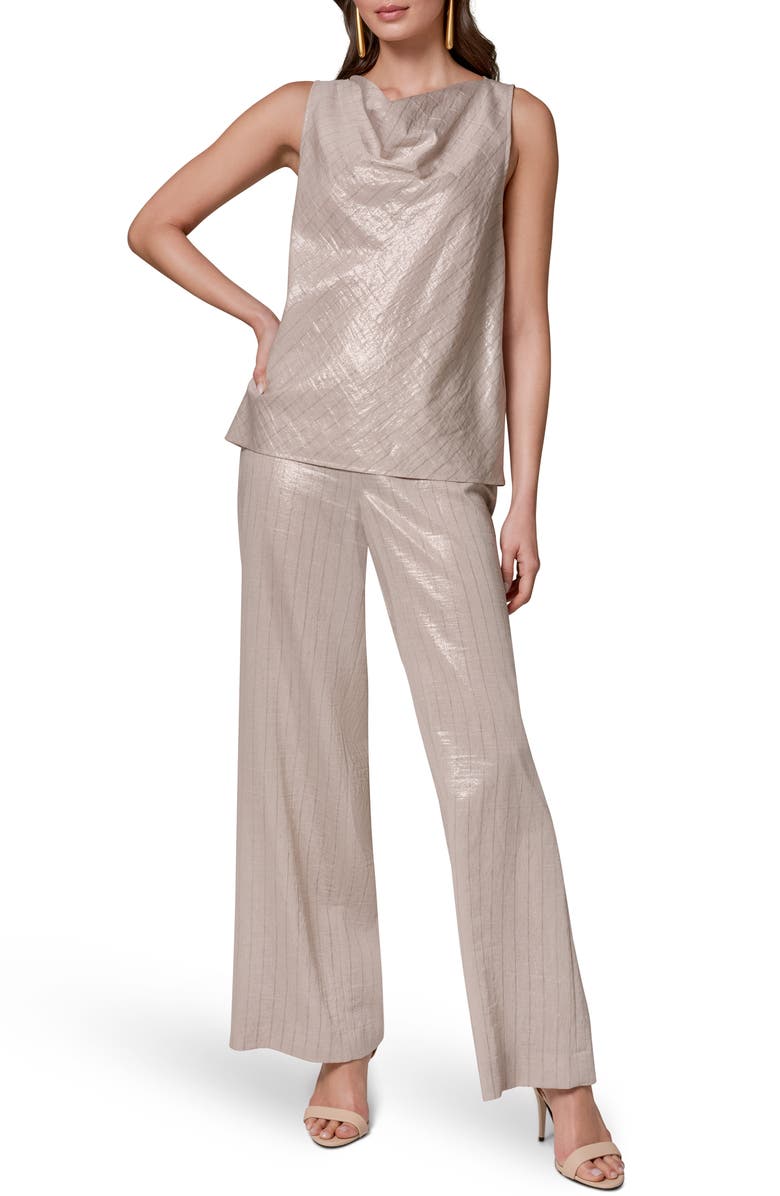 Donna Karan New York Shine Stripe Cowl Neck Sleeveless Top, Alternate, color,