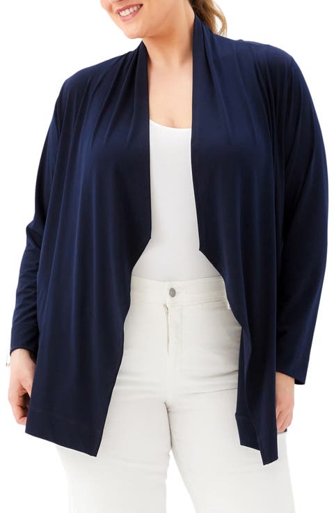 Open Front Travel Jersey Cardigan (Plus)
