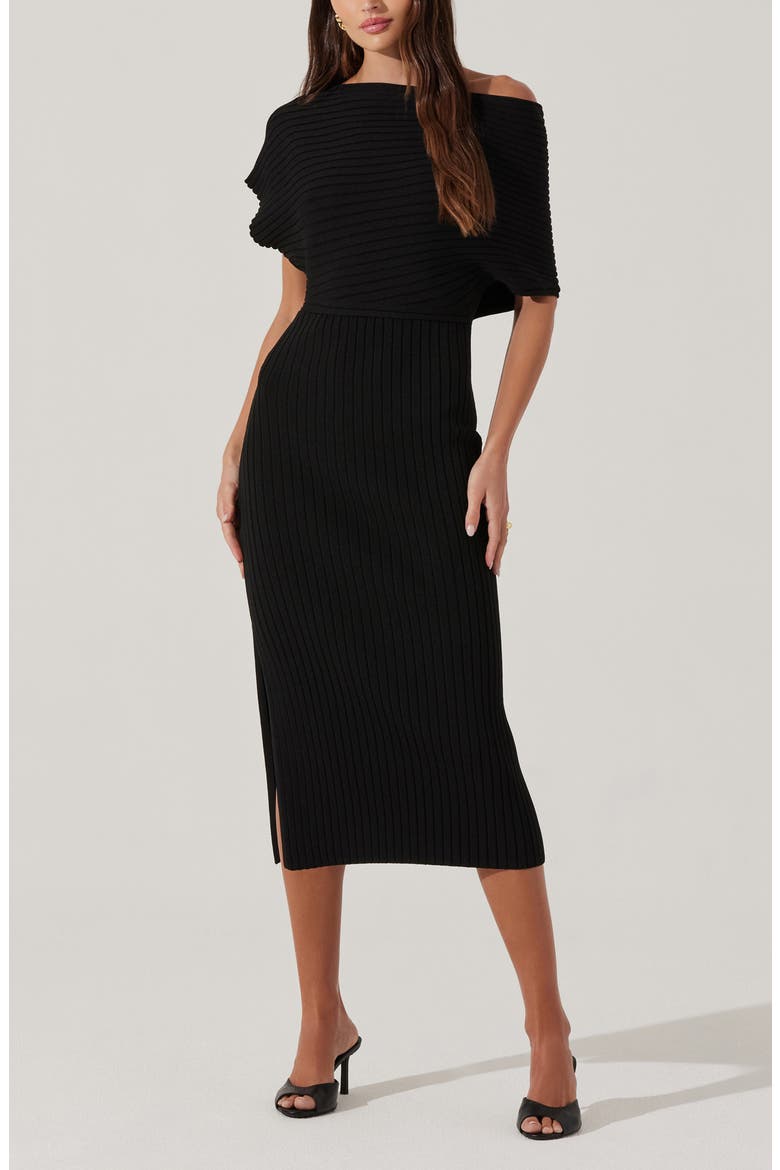 One-Shoulder Wide Rib Sweater Dress, Alternate, color, BLACK
