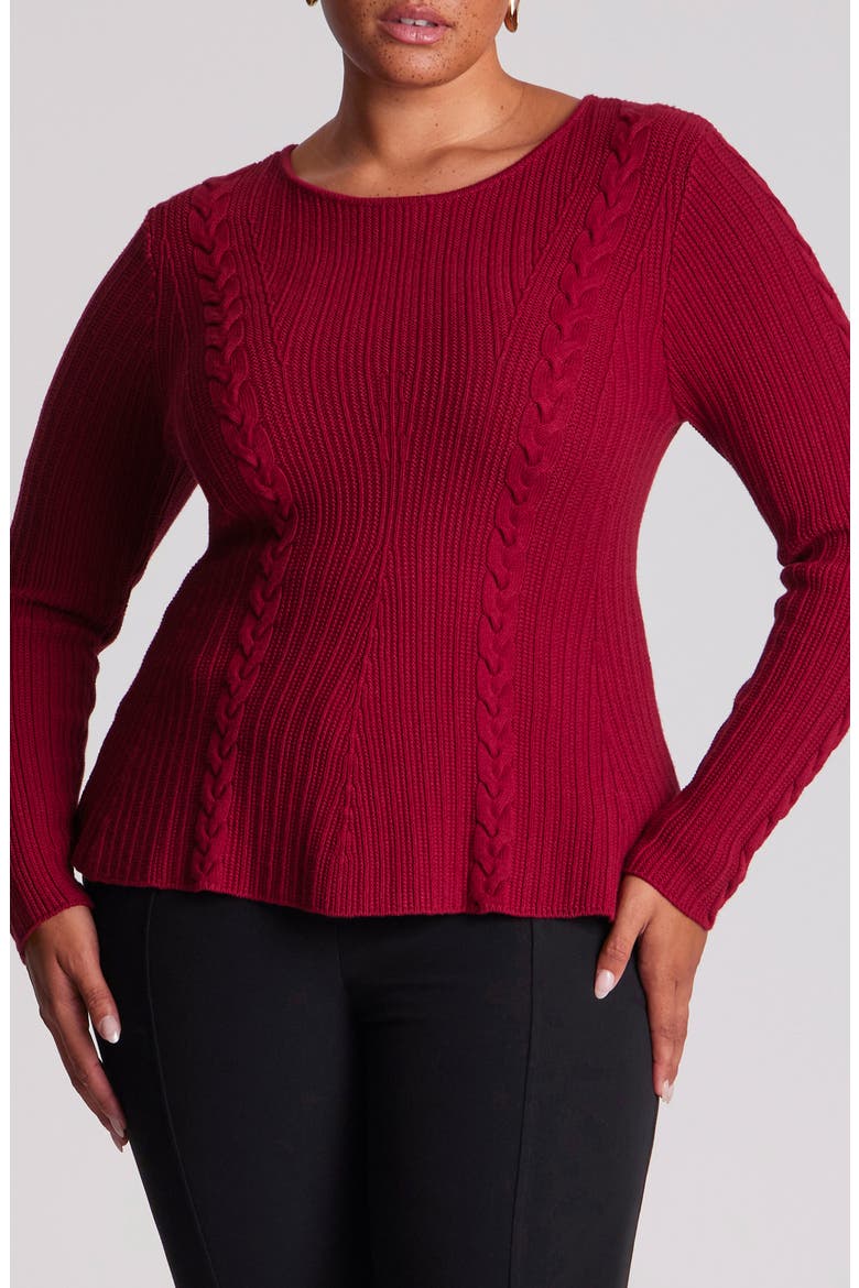 Eveline Peplum Cable Knit Sweater, Main, color, CHERRY