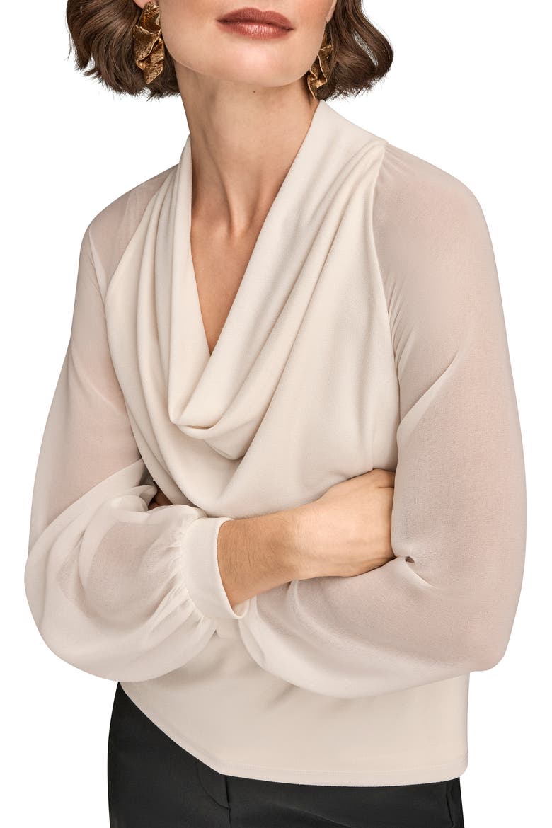 Sheer Sleeve Cowl Neck Top, Alternate, color, IVORY