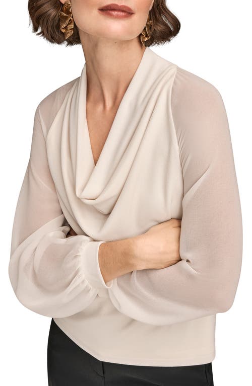 Donna Karan New York Sheer Sleeve Cowl Neck Top In Multi