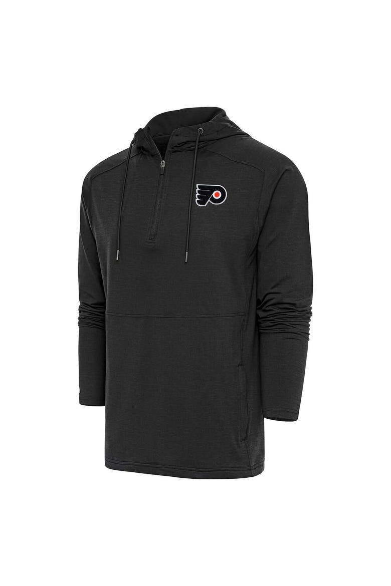 Men's Antigua Heather Black Philadelphia Flyers Spikes Raglan Quarter-Zip Hoodie, Main, color, Heather Black