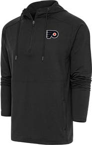 ANTIGUA Men's Antigua Heather Black Philadelphia Flyers Spikes Raglan Quarter-Zip Hoodie