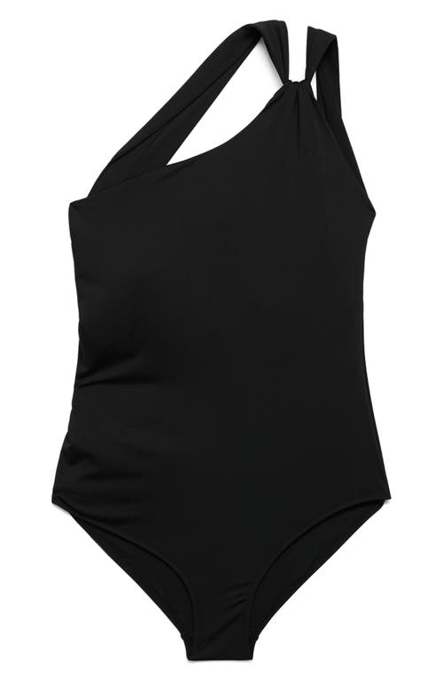 Mango Asymmetrical Swimsuit With Gathered Detail Black In Black