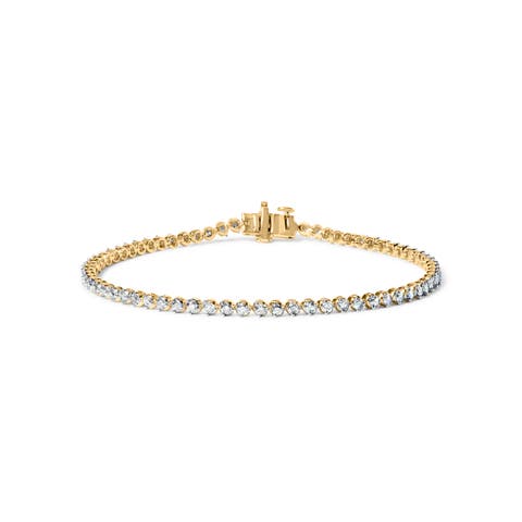 10K Yellow Gold Plated Sterling Silver 1.0 Cttw Round Diamond Tennis Bracelet