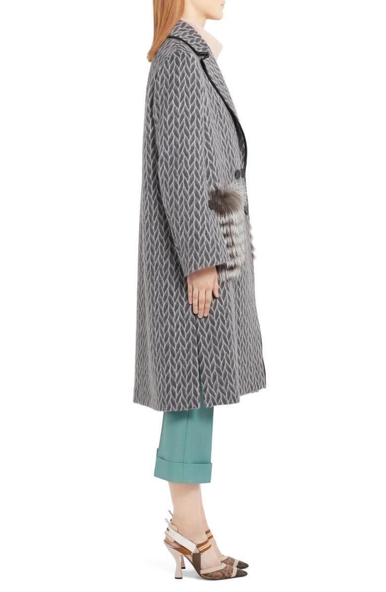 Fendi Double Breasted Wool & Alpaca Blend Coat with Genuine Fox Fur Pockets, Alternate, color,