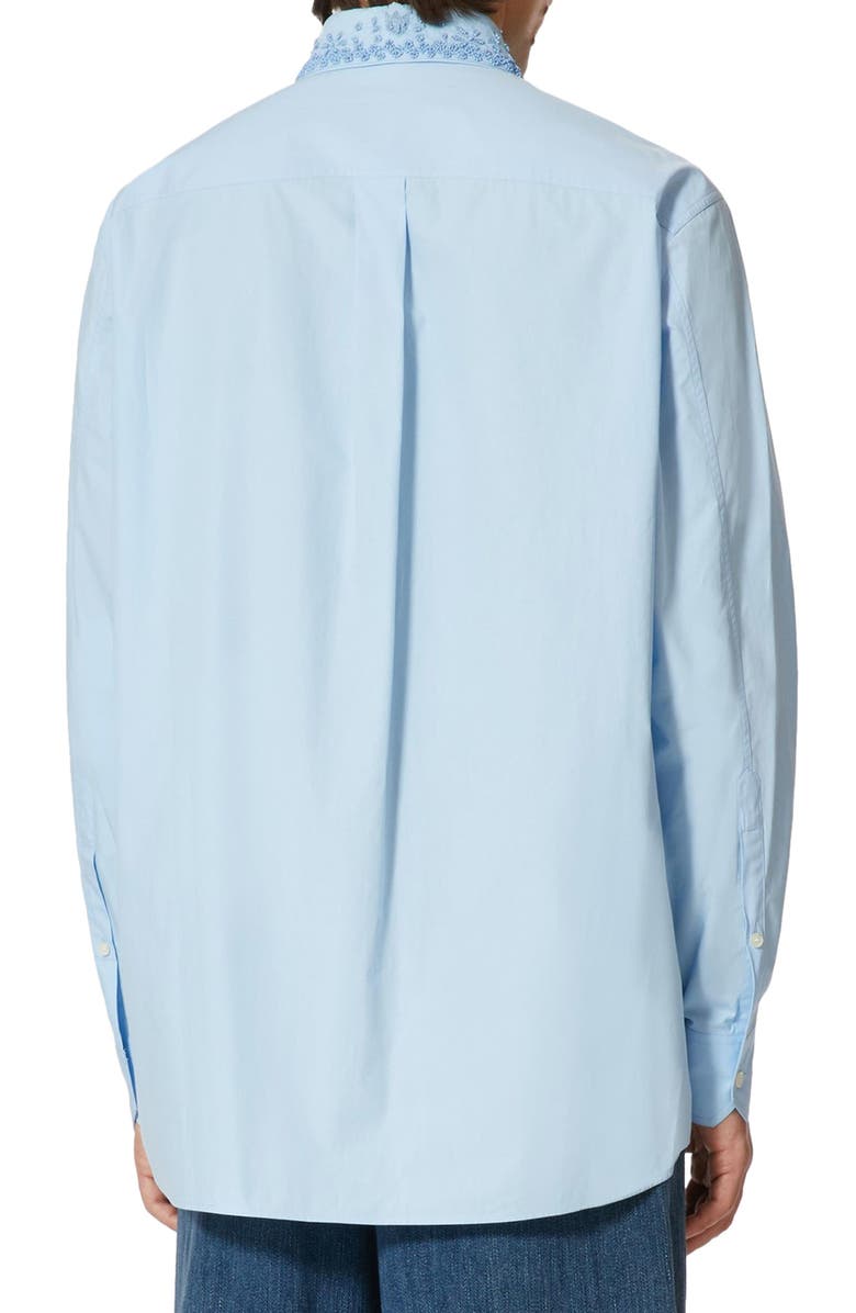 Valentino Embroidered Bib Cotton Poplin Button-Up Shirt, Alternate, color,