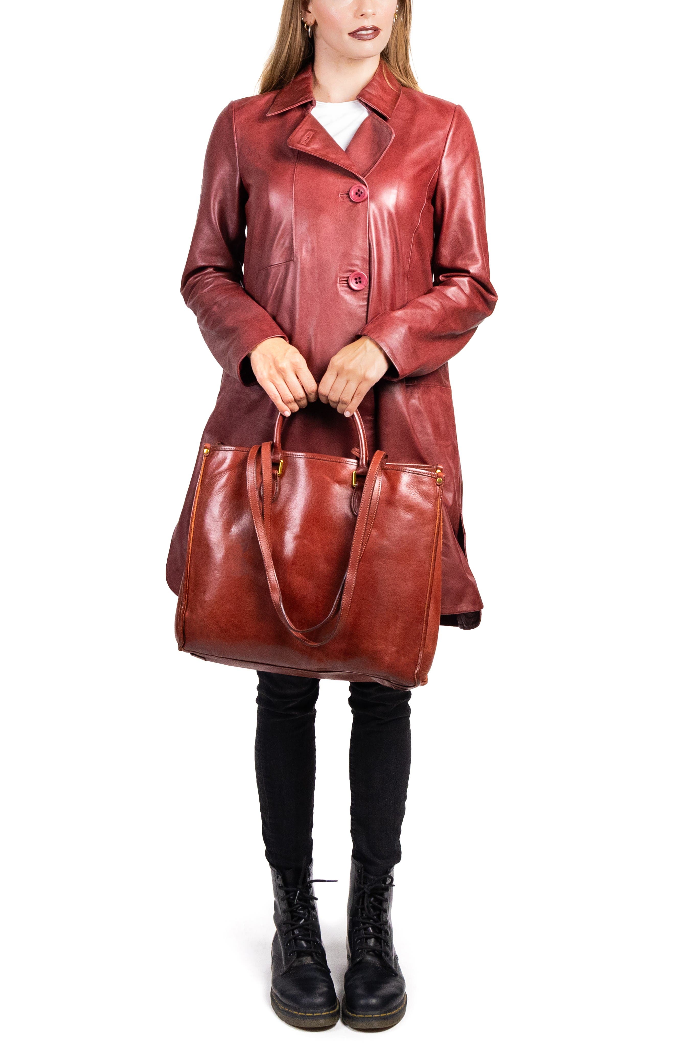 OLD TREND Clivia Genuine Leather Structured Carryall Tote, Alternate, color, Brown