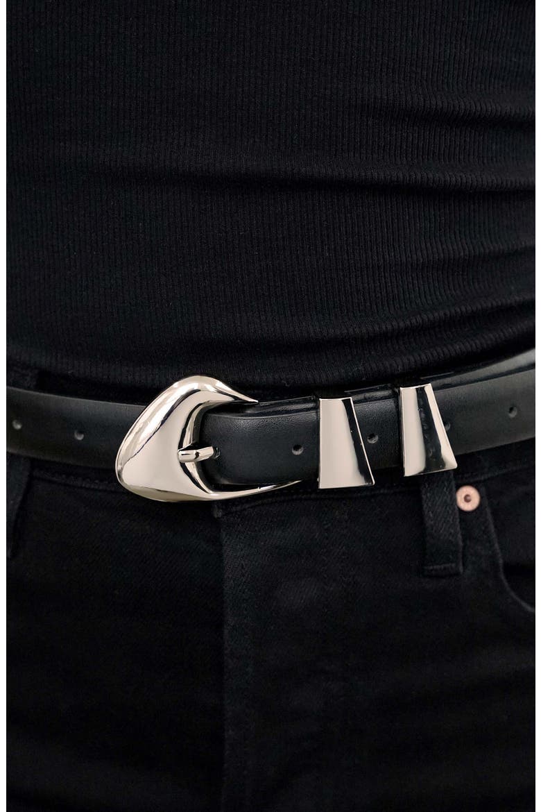 Modern Western Leather Belt, Alternate, color, BLACK