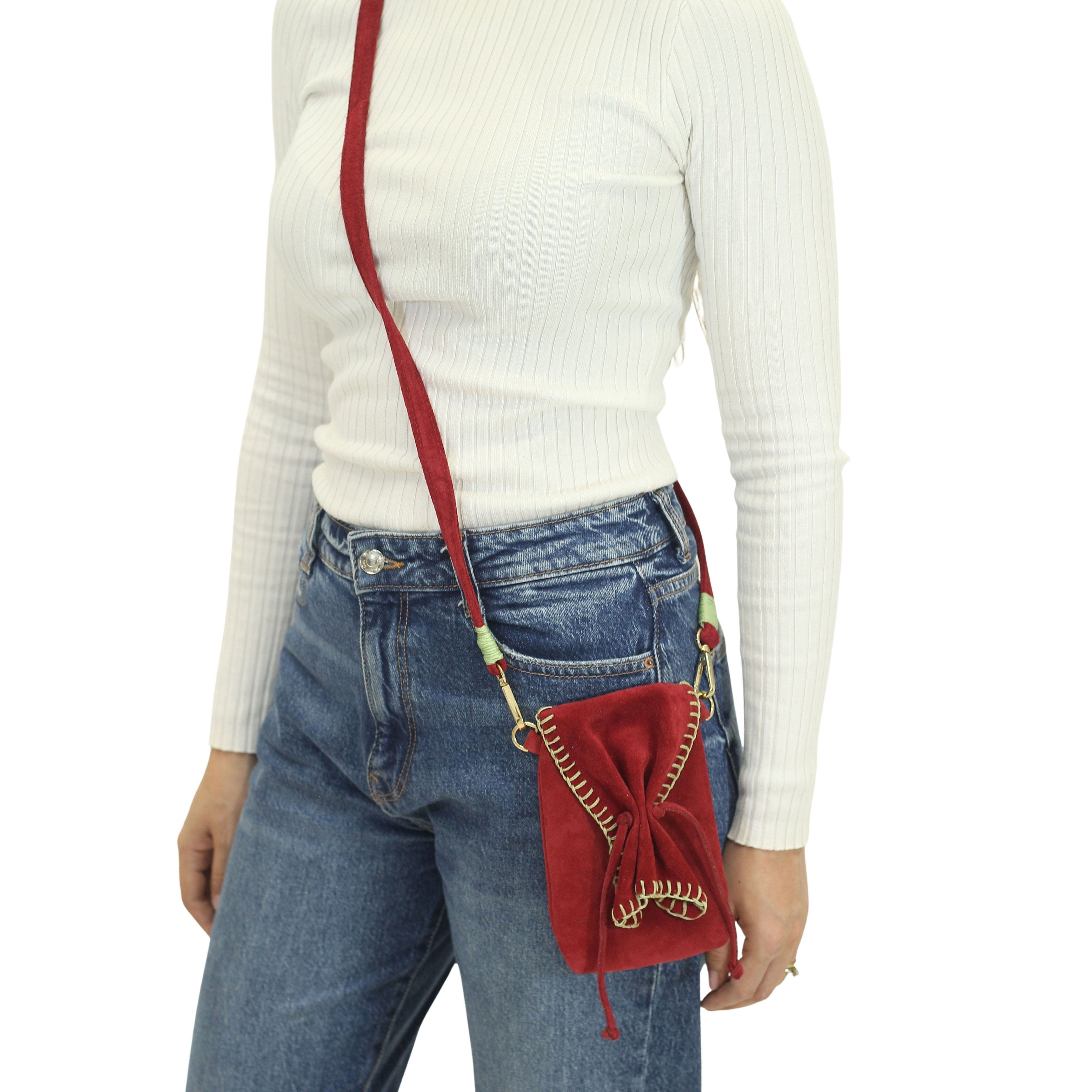 Cell Phone Butterfly Suede Leather Bag, Alternate, color, Malbec