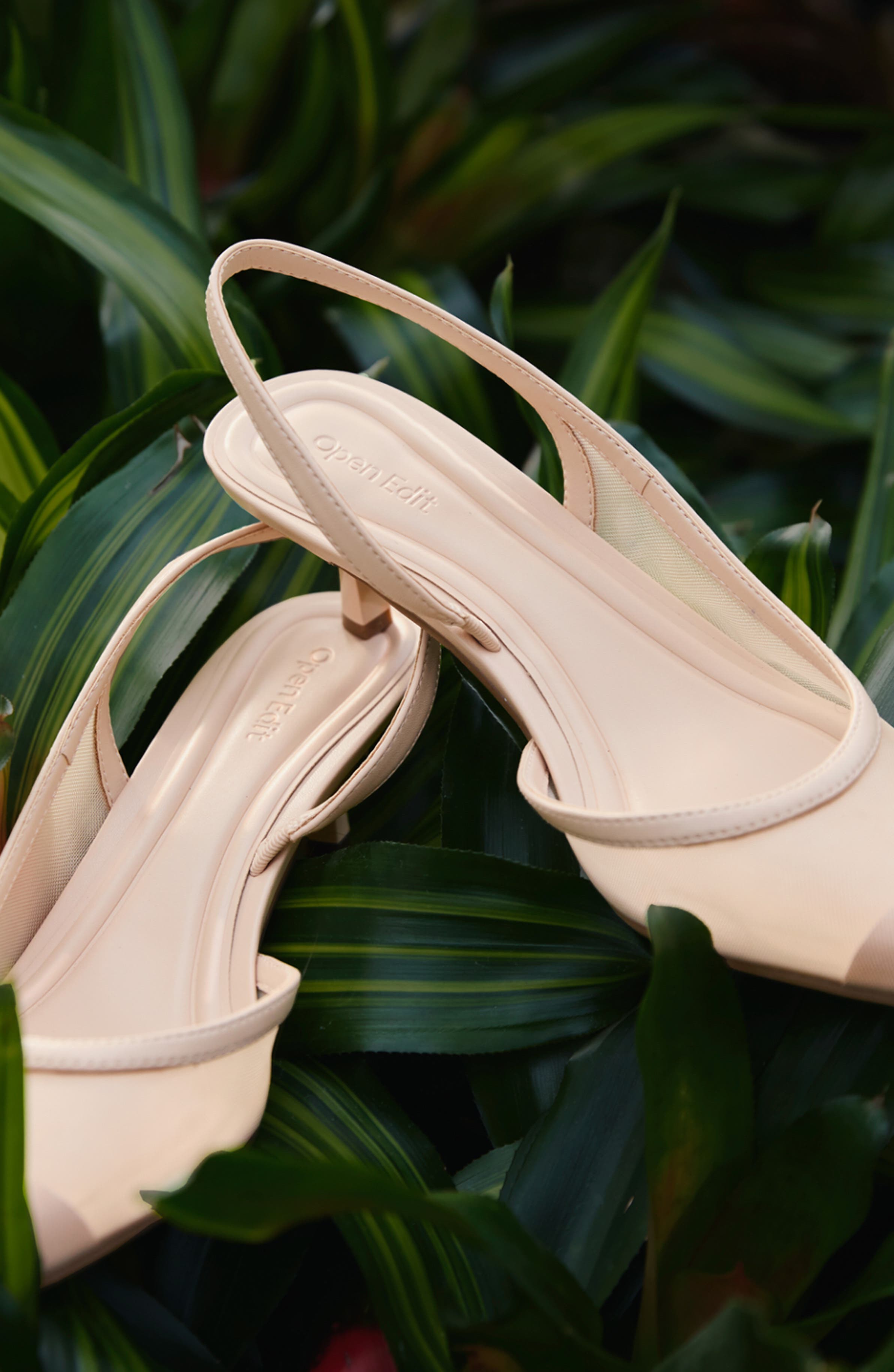 Open Edit Corina Half d'Orsay Kitten Heel Slingback Pump, Alternate, color, Black Mesh