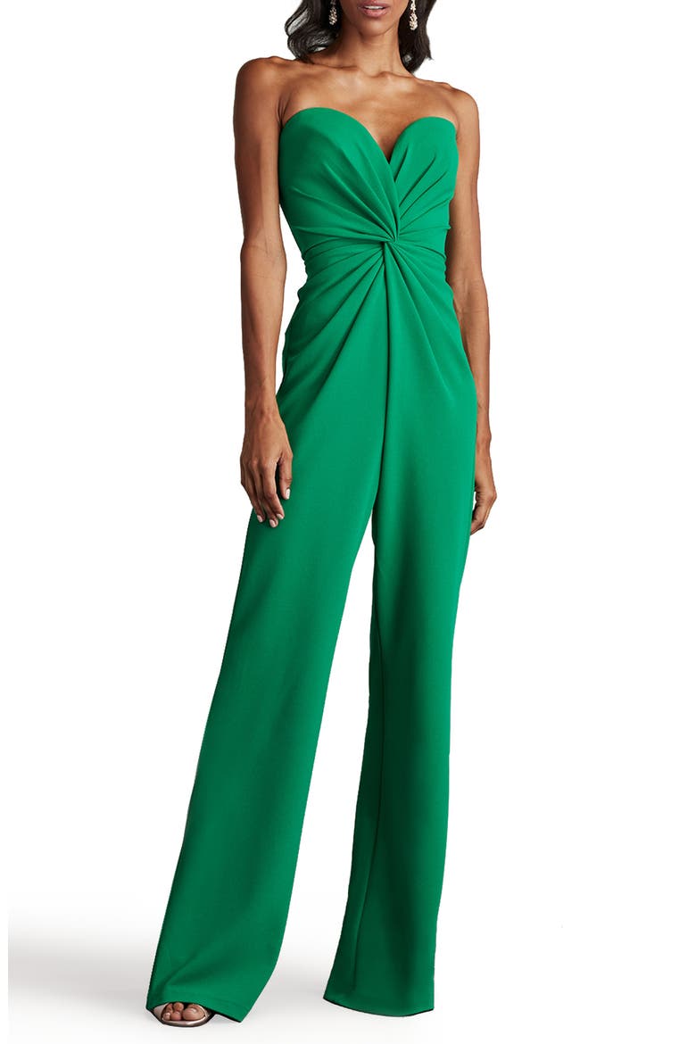 Strapless Front Twist Crepe Jumpsuit, Alternate, color, ALOE GREEN