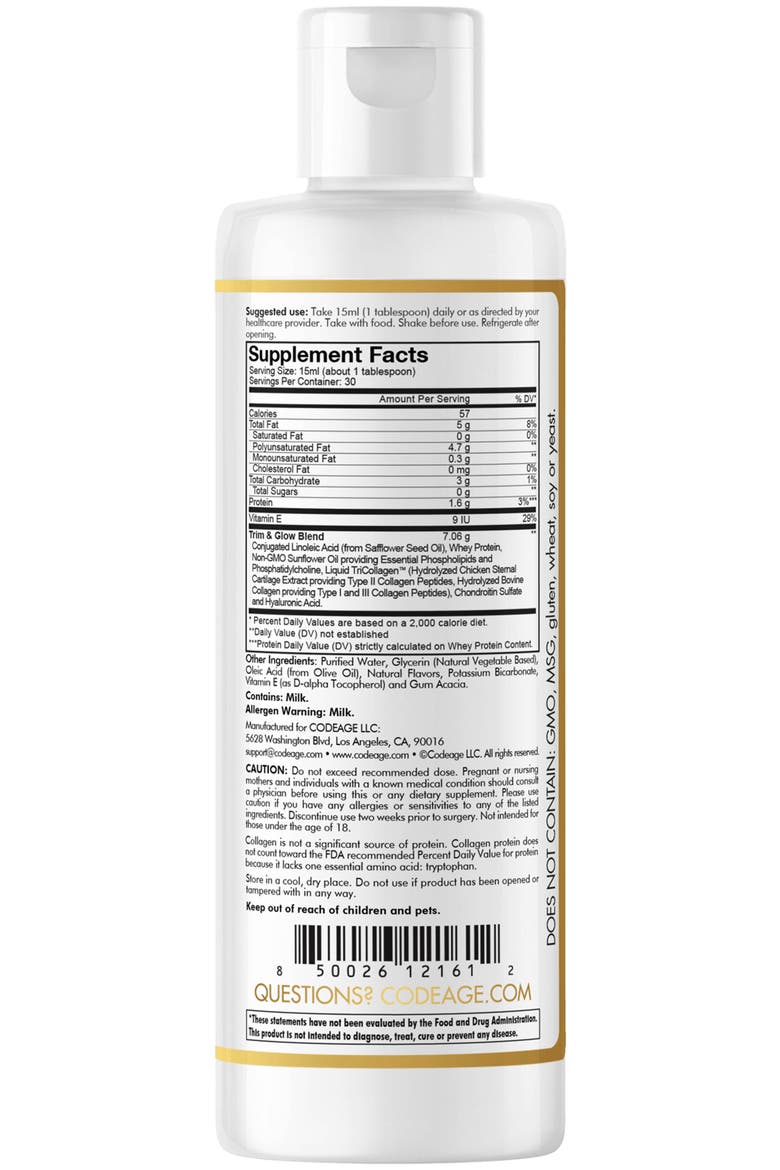 Liquid Collagen Trim & Glow Supplement Vanilla, Alternate, color, White